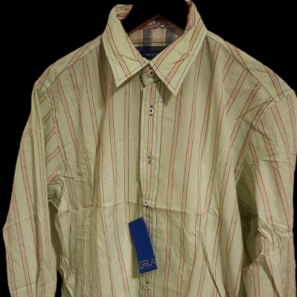 Georg Roth Los Angeles Light Green Striped Casual Button-Up Shirt (Size XL)